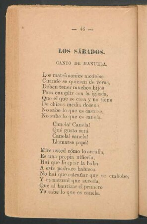 Los sábados. : Canto de Manuela.