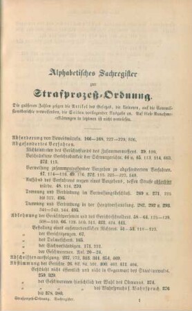 Alphabetisches Sachregister zur Strafprozeß-Ordnung