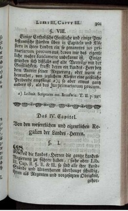 Das IV. Capitel. Von den wesentlichen und eigentlichen Regalien der Landes-Herren.
