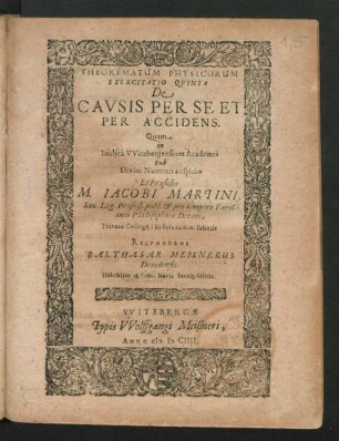 Theorematum Physicorum Exercitatio Quinta De Causis Per Se Et Per Accidens