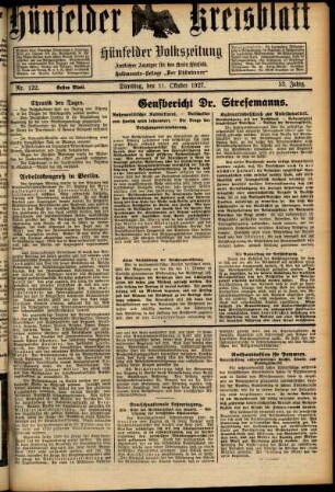 Erste Ausgabe vom Dienstag, den 11. Oktober 1927.