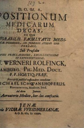 Positionum Medicarum Decas
