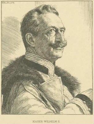Führer und Helden: zwölf Einzelbilder deutscher und österreichischer Kaiser, Kronprinzen, dt. Reichskanzler, führende Offiziere des dt. und österr. Generalstabs, teils stehend, teils Uniform mit Orden, teils Zivil, teils Brustbilder bzw. in Profil,