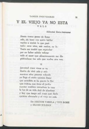 Y el viejo ya no está : Vals. - Editorial Korn-Intersono