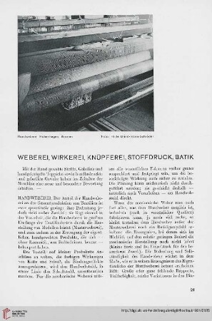 Weberei, Wirkerei, Knüpferei, Stoffdruck, Batik