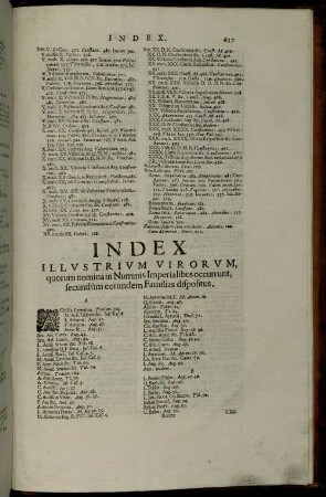 Index Illustrium Virorum, quorum nomina in Nummis Imperialibus occurrunt, secundum eorundem Familias dispositus.