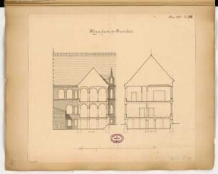 Landratsamt (Kreishaus), Prenzlau Monatskonkurrenz Mai 1883: 2 Querschnitte; Maßstabsleiste