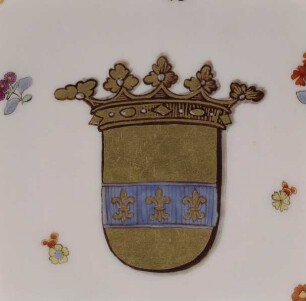 Henkeltasse und Unterschale mit Wappen Querini und Blumendekor — Unterschale