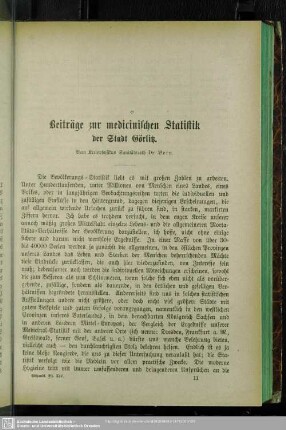 Beiträge zur medicinischen Statistik der Stadt Görlitz