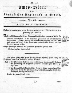 No 13, 21. August 1816