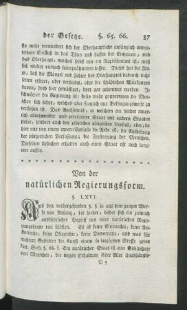 Von der natürlichen Regierungsform.