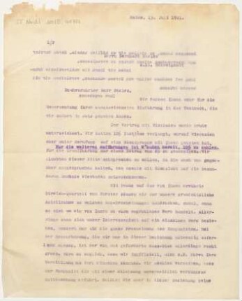 Brief an Bernhard Sekles : 13.07.1921