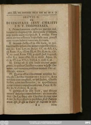 Sectio II. De Divinitate Iesu Christi E N. T. Demonstrata.
