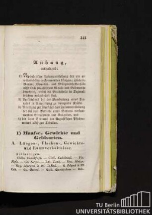 1) Maasse, Gewichte und Geldsorten