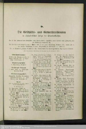 D. Berufsklassen und Gewerbebetriebe : D. Die Geschäfts- und Gewerbetreibenden