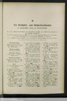 D. Berufsklassen und Gewerbebetriebe : D. Die Geschäfts- und Gewerbetreibenden