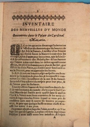 Inventaire des merveilles du monde : rencontrées dans le palais du Card. Mazarin