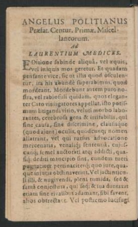 Angelus Politianus ... ad Laurentium Medices.