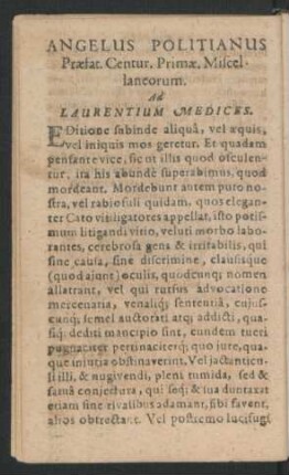 Angelus Politianus ... ad Laurentium Medices.