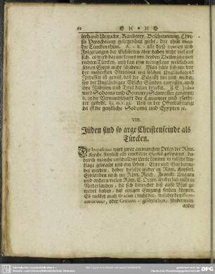VIII. Jüden sind so arge Christenfeinde als Türcken