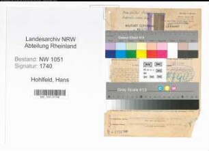 Entnazifizierung Hans Hohlfeld , geb. 25.04.1903 (Volkswirt)