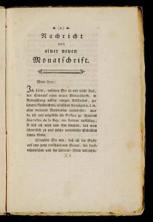 Nachricht von einer neuen Monatschrift.