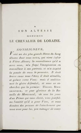 A Son Altesse Monsieur Le Chevalier de Loraine.