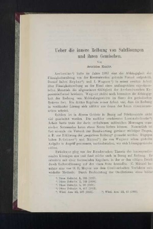 Ueber die innere Reibung von Salzlösungen und ihren Gemischen.