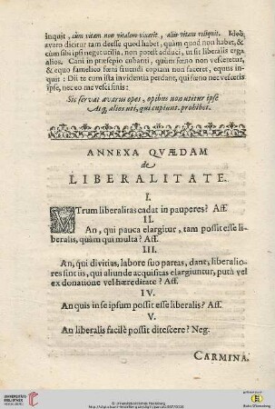 Annexa qvaedam de Liberalitate