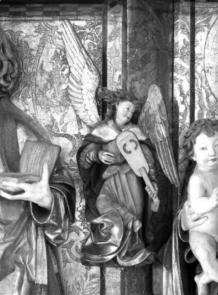 Altarschrein mit thronender Madonna, flankiert von den heiligen Cyriakus und Pancratius — Schwebender musizierender Engel (Detail)