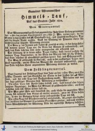 Gemeiner Astronomischer Himmels-Lauf, auf das Jahr 1814.
