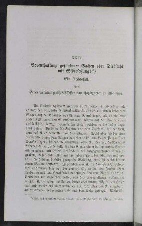 XXIX. Vorenthaltung gefundener Sachen oder Diebstahl mit Widersetzung?