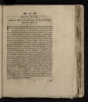 Sect. XVII. Arteriæ Asperæ structuram, & Respirationis negocium absolvens.