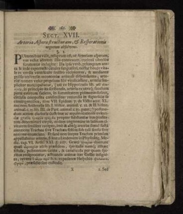 Sect. XVII. Arteriæ Asperæ structuram, & Respirationis negocium absolvens.