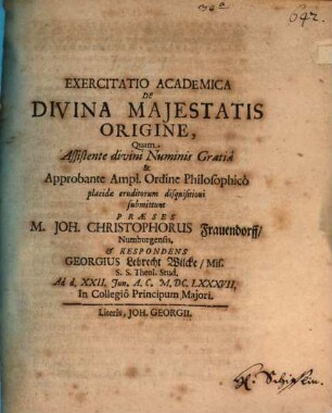 Exercitatio acad. de divina maiestatis origine