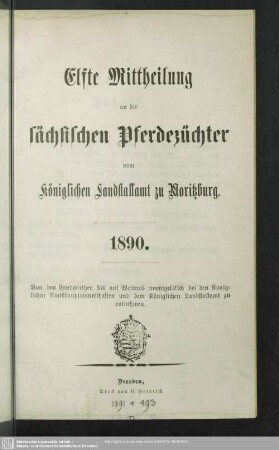 11.1890: Mittheilung an die sächsischen Pferdezüchter