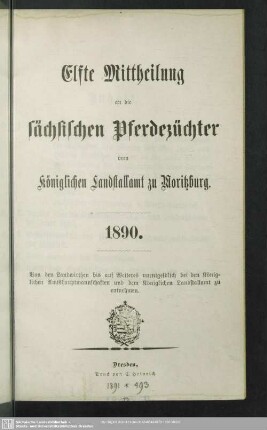 11.1890: Mittheilung an die sächsischen Pferdezüchter