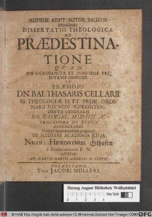 Dissertatio Theologica De Praedestinatione