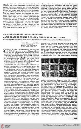 N.F. 11.1931: Papierlaternen mit geölten Durchscheinbildern : Gestaltung und Darstellung im künstlerischen Werkunterricht; ein ausgeführtes Unterrichtsbeispiel