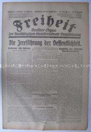 Tageszeitung der USPD Berlin "Freiheit" u.a. zur wirtschaftlichen Lage