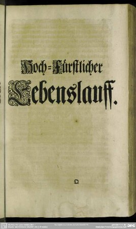 Hoch-Fürstlicher Lebenslauff