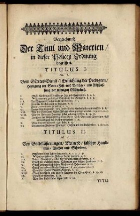 Verzeichnuß Der Titul und Materien/ ...