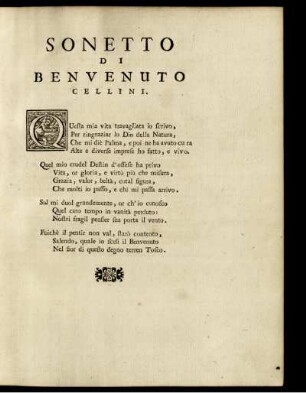 Sonetto Di Benvenuto Cellini.