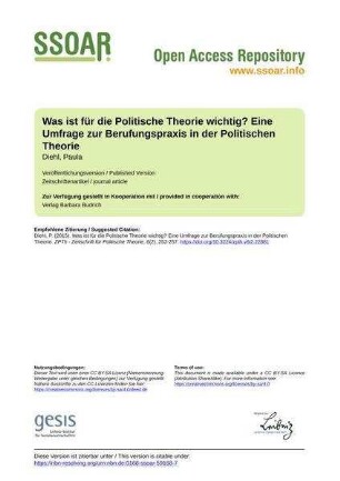Was ist für die Politische Theorie wichtig? Eine Umfrage zur Berufungspraxis in der Politischen Theorie