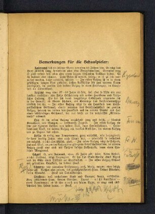 Bemerkungen für die Schauspieler: