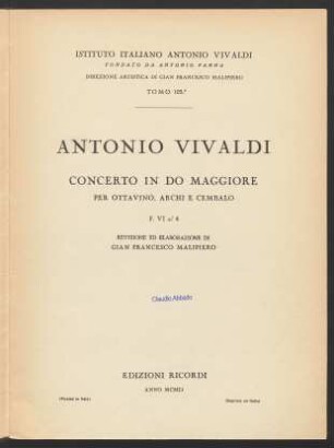 Concerto in do maggiore per ottavino, archi e cembalo : F. VI No. 4