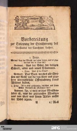 Vorbereitung zur Einleitung der Erleichterung des Verstandes des Catechismi Lutheri.