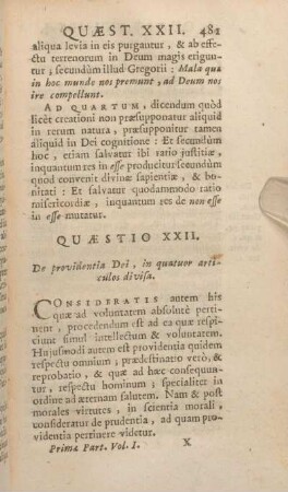 Quaestio XXII. De providentia Dei, in quatuor articulos divisa.