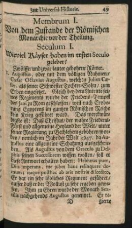 Seculum I. - Seculum IX.