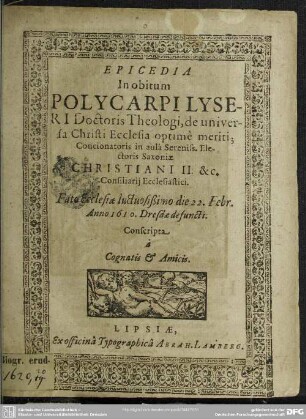 Epicedia in obitum Polycarpi Lyseri